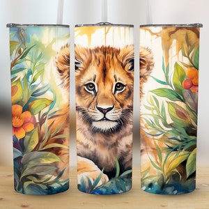 Cute baby Lion 20oz Skinny Tumbler Sublimation Wrap, High-Resolution Straight & Tapered PNG Template, 300 DPI Instant Digital Download Only