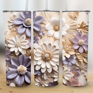 3D White Flowers 20 oz Skinny Tumbler Sublimation Wrap, High Resolution Straight & Tapered PNG Tumbler Wrap,Instant Digital Download 300 DPI
