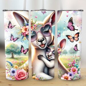 Cute Kangaroo and Joey Tumbler 20oz Skinny Tumbler Sublimation Design, Mother&#39;s Day Straight & Tapered Wrap, PNG Instant Digital Download