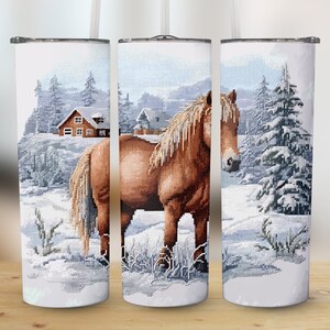 Christmas Embroidered Horse 20oz Skinny Tumbler Sublimation Wrap,High-Resolution Straight and Tapered PNG Template, Instant Digital Download