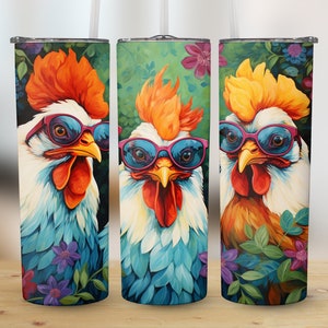 Funny Chickens 20oz Skinny Tumbler Sublimation Design, Mother&#39;s Day Gift, Straight & Tapered PNG Wrap, 300 DPI Instant Digital Download