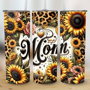 Sunflower Mom 20oz Skinny Tumbler Wrap Sublimation Design, Mother's Day Gift Straight & Tapered Wrap, PNG Instant Digital Download