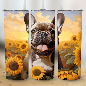 Cute Dog Lovers and Sunflower 20oz Skinny Tumbler Sublimation Wrap, High Resolution Straight & Tapered PNG Wrap, Instant Digital Download
