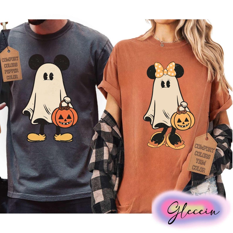 Retro Mickey Minnie Halloween Couple Shirts, Spooky Season Shirt