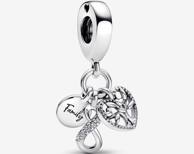 Family Infinity Triple Dangle charm for women bracelet S925 Sterling Silver Gifts For Women / friend birthday gifts