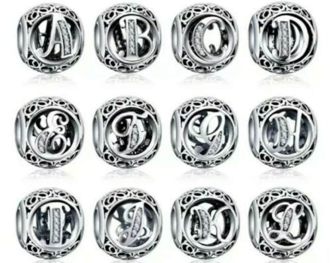 Round ALPHABETS abc letter bead A-Z charm for women bracelet S925 Sterling Silver Gifts For Women / friend birthday  Gifts