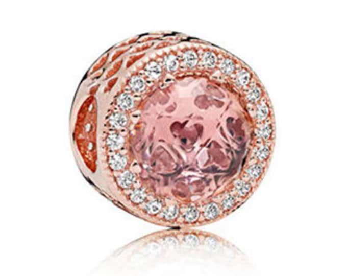 Pink rose gold bead zircon charm for women bracelet S925 Sterling Silver Gifts , friend birthday gift, fits snake bracelet, Christmas charm