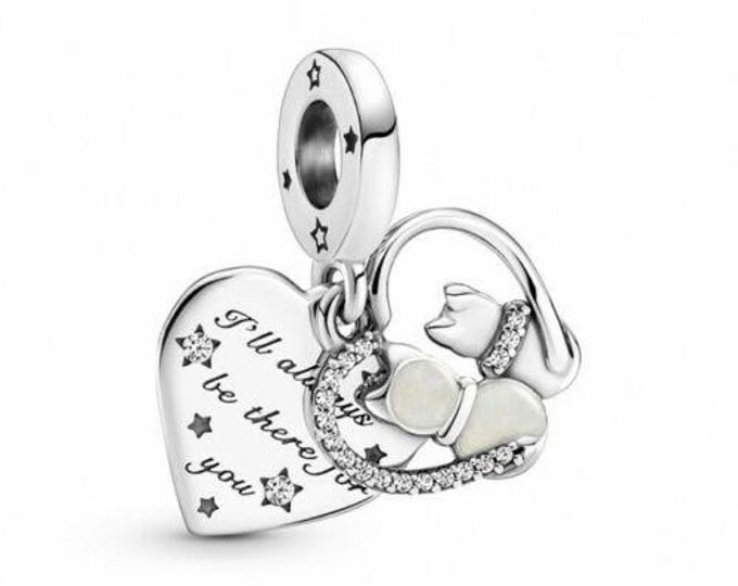 CATS AND Dog heart bead dangle charm for women bracelet S925 Sterling Silver Gifts For Women / friend birthday gifts