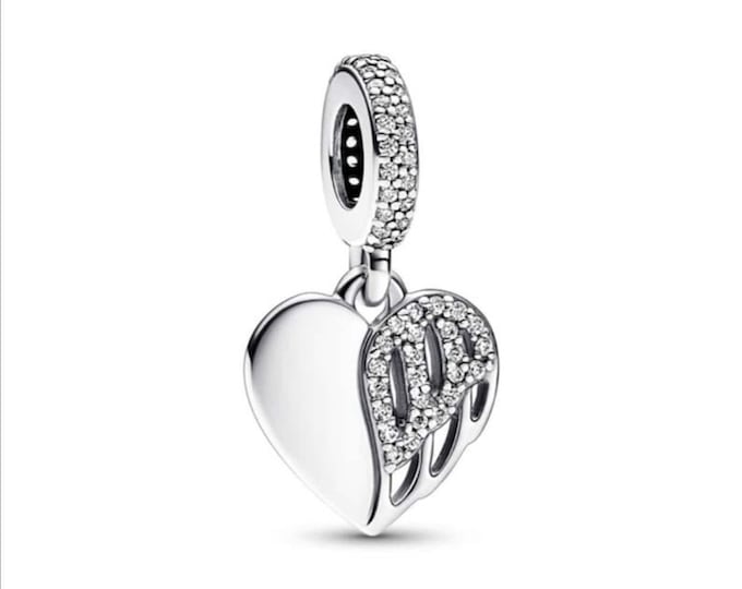 Heart & Angel Dangle  wing dangle charm for women bracelet S925 Sterling Silver Gifts For Women / friend birthday, Christmas charm