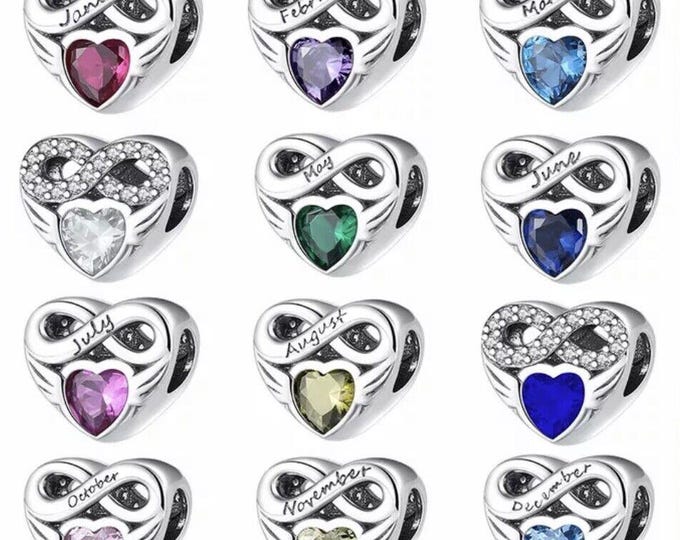 Birthday Heart Birthstone month bead January, February charm for women bracelet S925 Sterling Silver For Women / friend birthday Gifts