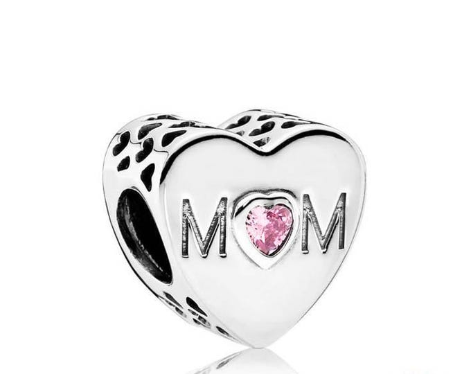 Mom pink mum HEARTS bead charm for women bracelet S925 Sterling Silver Gifts For Women / friend birthday  Gifts