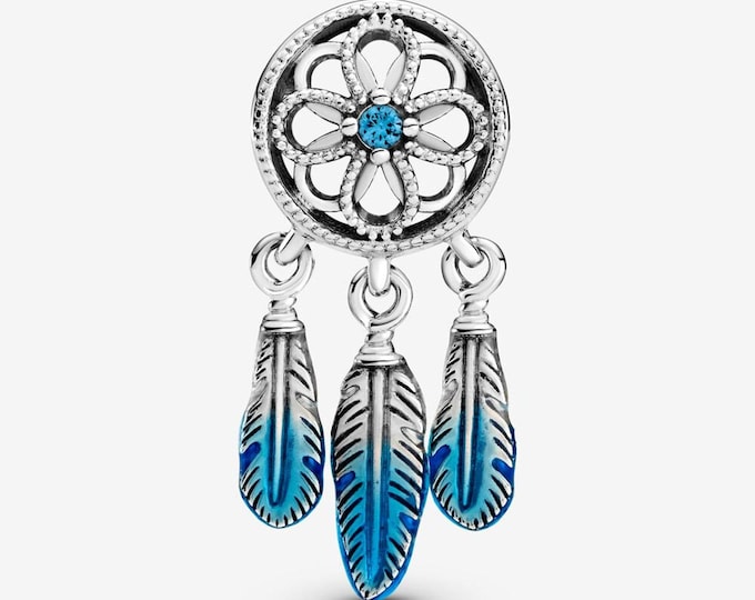 Blue Dream catcher feather Dangle charm for women bracelet S925 Sterling Silver Gifts For Women / friend birthday Gifts