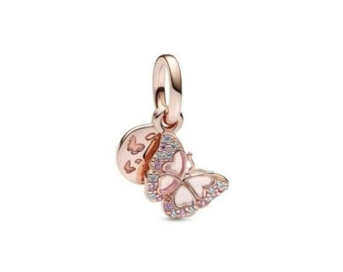 Rose gold Butterfly Dangle bead charm for women bracelet S925 Sterling Silver Gifts For Women / friend birthday ,Gifts, fits snake bracelet