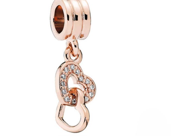INTERLOCKING  Rose Gold Plated Hearts dangle charm for women bracelet S925 Sterling Silver Gifts For Women / friend birthday gifts