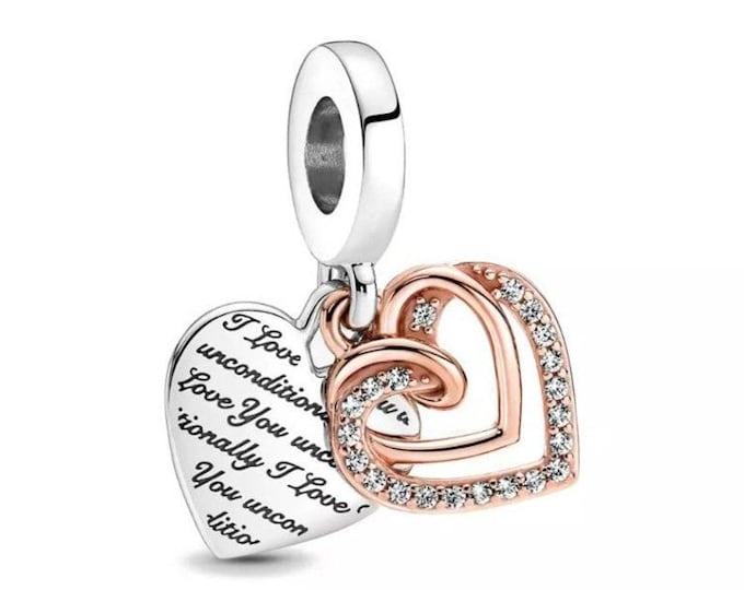 Entwined Infinite Hearts Double Dangle charm for women bracelet S925 Sterling Silver Gifts For Women / friend birthday Gifts