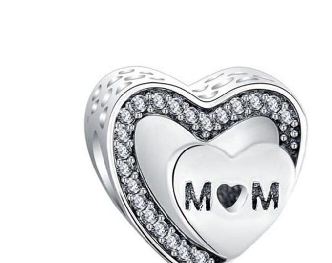Sparkling Mom, mum HEARTS bead charm for women bracelet S925 Sterling Silver Gifts For Women / friend birthday  Gifts