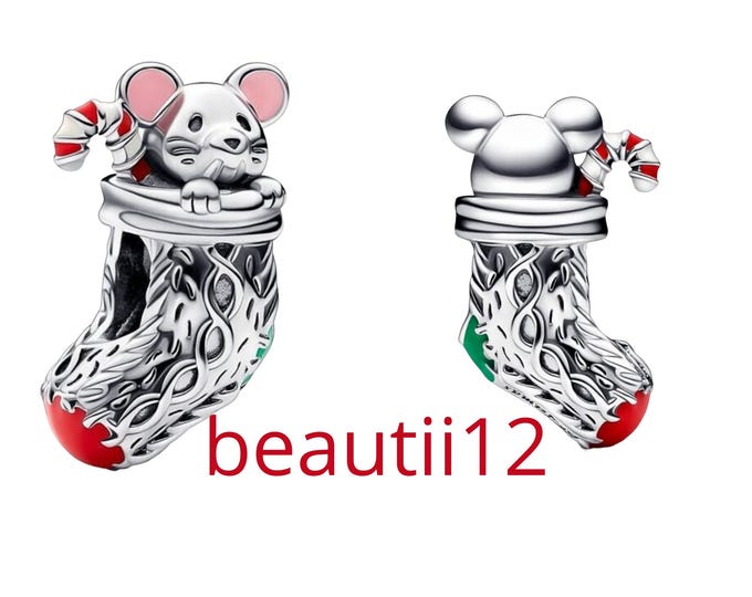 Christmas 2024 Festive Mouse & Stocking, red socks charm for women bracelet S925 Sterling Silver Gifts For Women / friend birthday gift