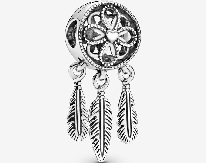 Spiritual dream catcher feather Dangle charm for women bracelet S925 Sterling Silver Gifts For Women / friend birthday Gifts