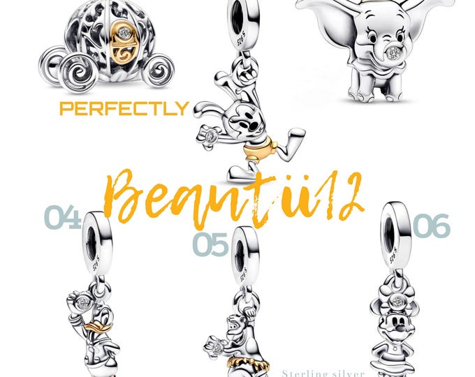 100th Anniversary Baloo, Oswald Dangle, Cinderella pumpkin Dangle charm for women bracelet S925 Sterling Silver Christmas gift, Donald Duck