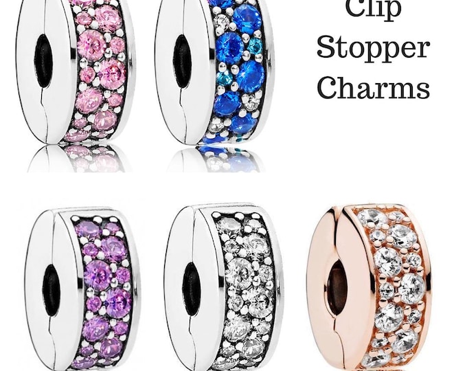 Stopper clips, Pink, blue, turquoise, clear clip,  Swirl Clip charm for women bracelet S925 Sterling Silver Gifts For Women/ friend birthday