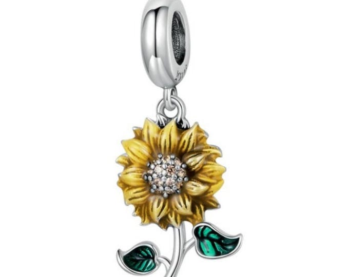 Sunflower bead dangle charm for women bracelet S925 Sterling Silver, friend birthday gifts, Christmas charm gift