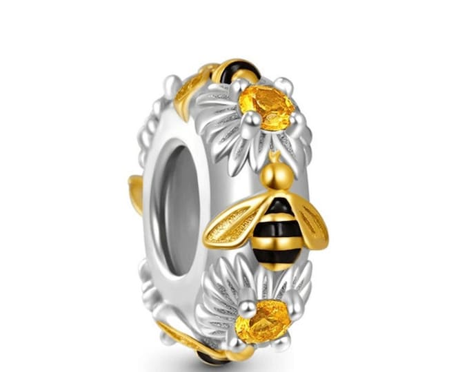 Dancing Honey Bees Stopper  bead charm for women jewelry bracelet S925 Sterling Silver friend birthday gifts, mother, daughter, niece ,mom