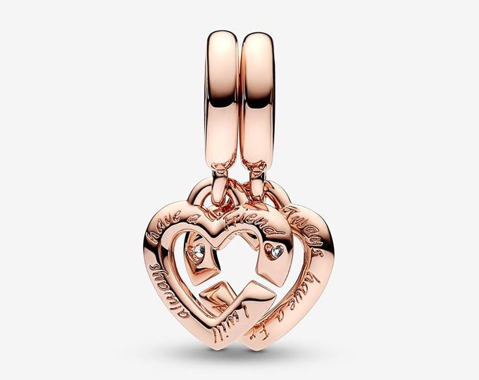 Rose gold LINKED SISTER SPLIT dangle charm for women bracelet S925 Sterling Silver Gifts For Women / friend birthday gifts
