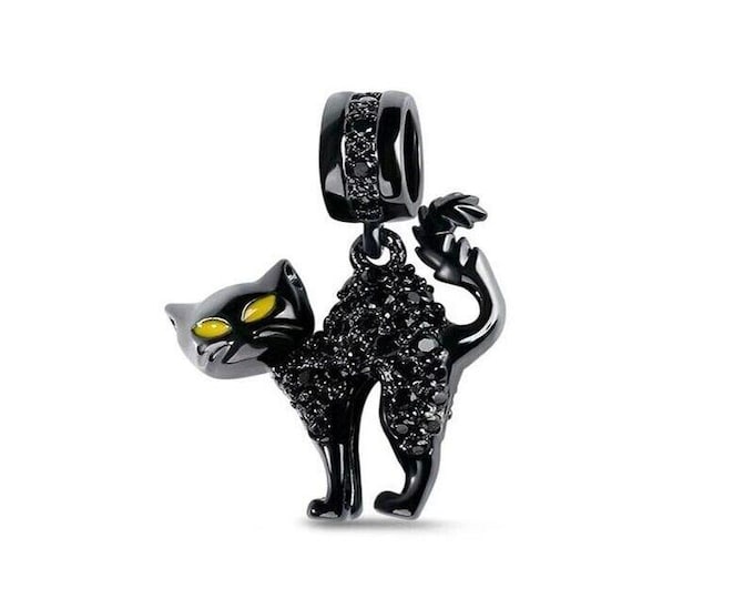 Black Cat Pendant bead Dangle charm for women bracelet S925 Sterling Silver Gifts For Women / friend birthday Gifts