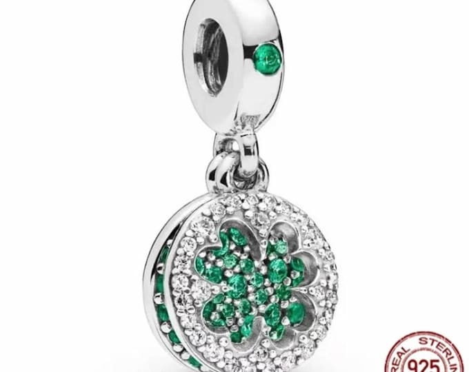 Lucky Four Leaf Clover Dangle charm for women bracelet S925 Sterling Silver Gifts For Women / friend birthday  Gifts