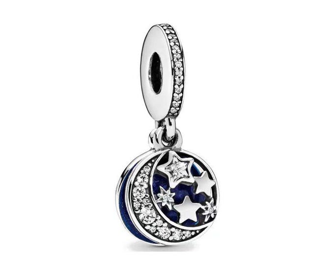Night Moon & Stars Dangle charm for women bracelet S925 Sterling Silver For Women / friend birthday Gifts, I love you the moon and back