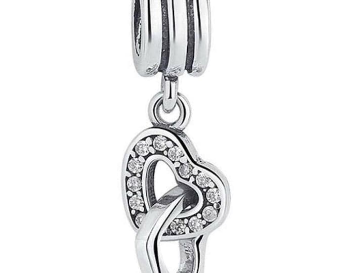 INTERLOCKING HEARTS SILVER dangle charm for women bracelet S925 Sterling Silver Gifts For Women / friend birthday gifts