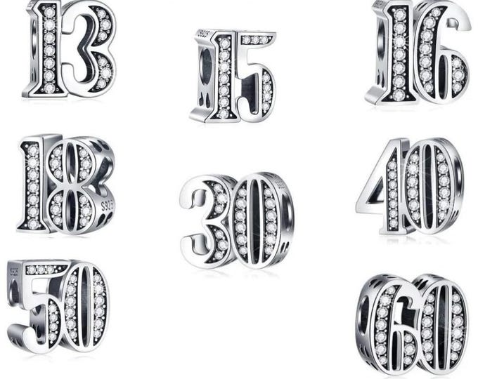 Birthday bead 13th,16th, 18th, 30th, 40th, 60th  charm for women bracelet S925 Sterling Silver Gifts For Women / friend birthday  Gifts