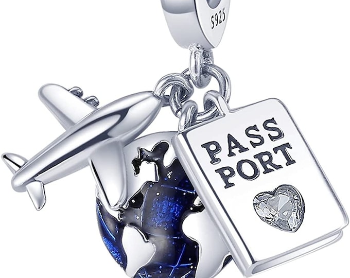 Passport airplane travel dangle charm for women bracelet S925 Sterling Silver Gifts For Women / friend birthday  Gifts