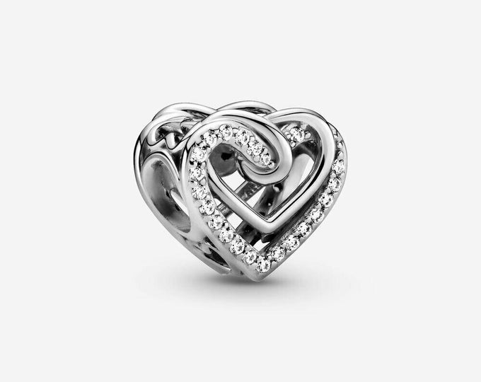 SPARKLING ENTWINED HEARTS bead charm for women bracelet S925 Sterling Silver Gifts For Women / friend birthday  Gifts