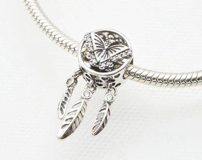 Butterfly dream catcher feather Dangle charm for women bracelet S925 Sterling Silver Gifts For Women / friend birthday Gifts