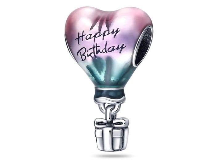 Birthday Hot Air Balloon pink heart bead dangle charm for women bracelet S925 Sterling Silver Gifts For Women / friend birthday gifts