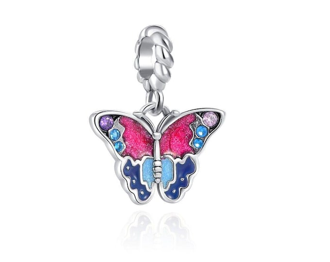 Colorful Butterfly bead dangle charm for women bracelet S925 Sterling Silver For Women / friend birthday gifts