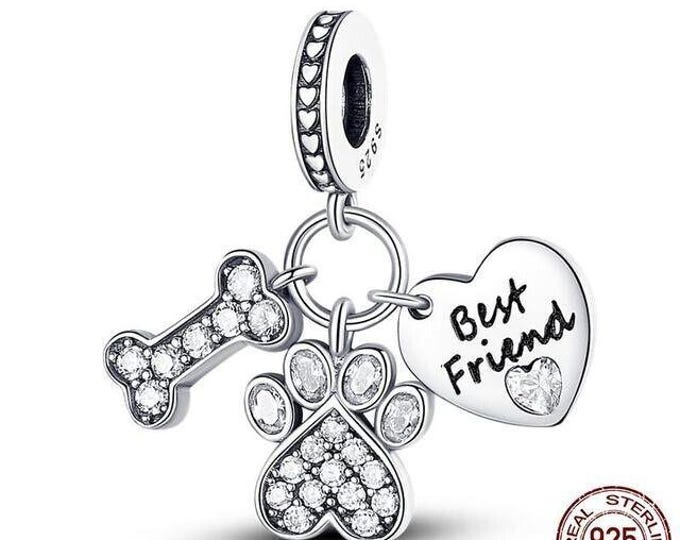 Best Friend Dog Paw Print Dangle charm for women bracelet S925 Sterling Silver Gifts For Women / friend birthday gifts