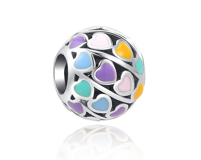 colorful heart round bead  bead dangle charm for women bracelet S925 Sterling Silver For Women / friend birthday gifts