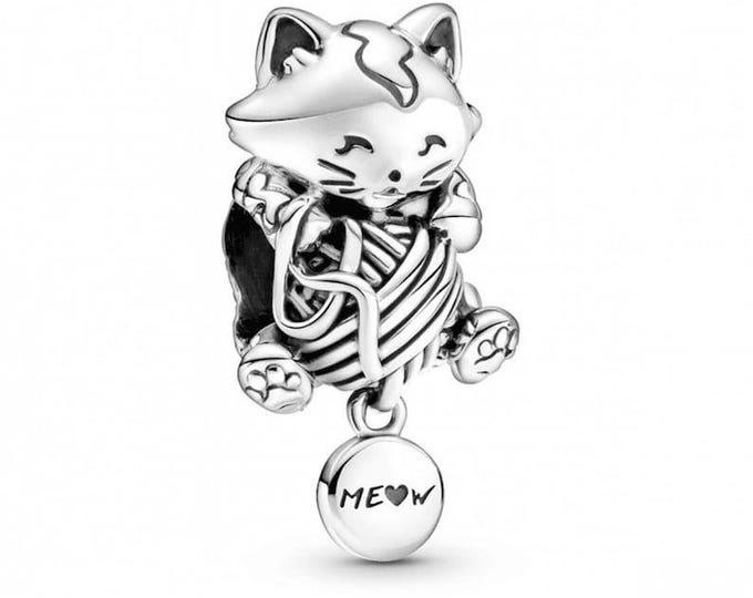 kitten and yarn bell bead dangle charm for women bracelet S925 Sterling Silver Gifts For Women / friend birthday gifts