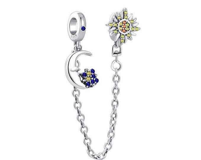 star moon safety chain bead dangle charm for women bracelet S925 Sterling Silver Gifts For Women / friend birthday gifts