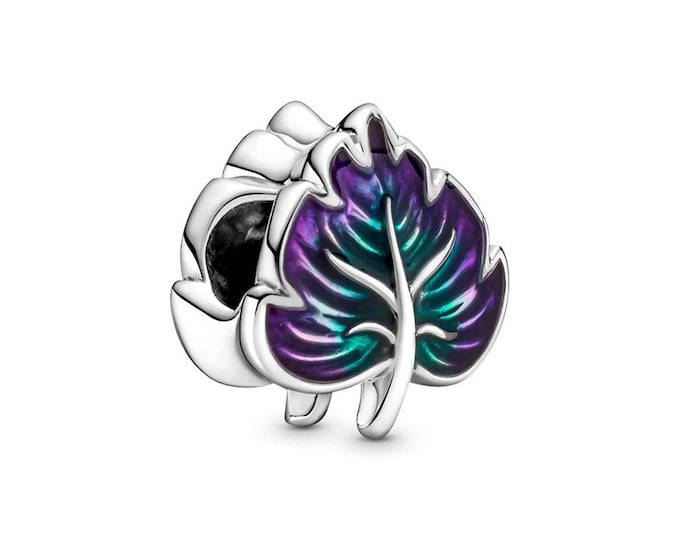 Green and purple leaf bead charm for women bracelet S925 Sterling Silver Gifts For Women / friend birthday  Gifts