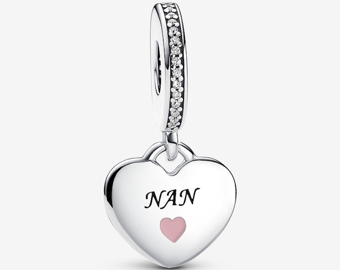 Nan dangle pink heart charm for women bracelet S925 Sterling Silver  / friend birthday gifts, Christmas gift