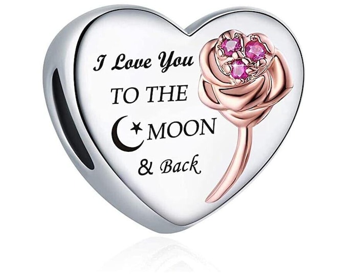 I Love You to The Moon and Back rose gold flower bead charm for women bracelet S925 Sterling Silver Gifts For Women / friend  Gifts