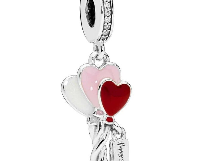 Birthday Balloon red pink heart bead dangle charm for women bracelet S925 Sterling Silver Gifts For Women / friend birthday gifts