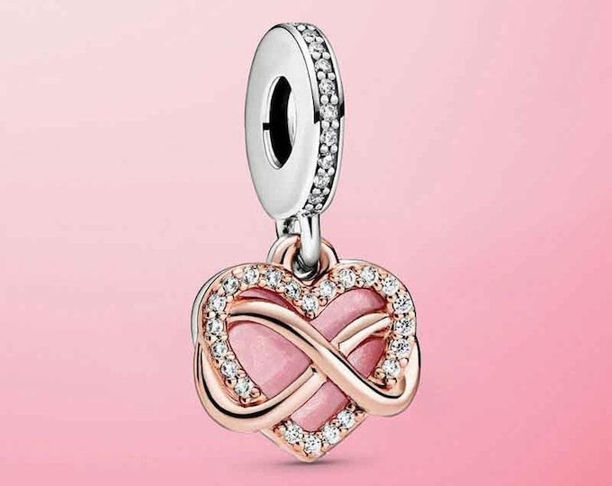 Sparkling infinity heart pink dangle bead charm for women bracelet S925 Sterling Silver Gifts For Women / friend birthday gifts Christmas