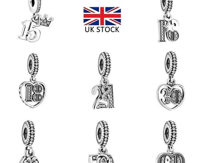 Birthday dangle 13th,15th, 16th, 18th, 30th, 40th, 60th  charm for women bracelet S925 Sterling Silver Gifts For Women / friend birthday