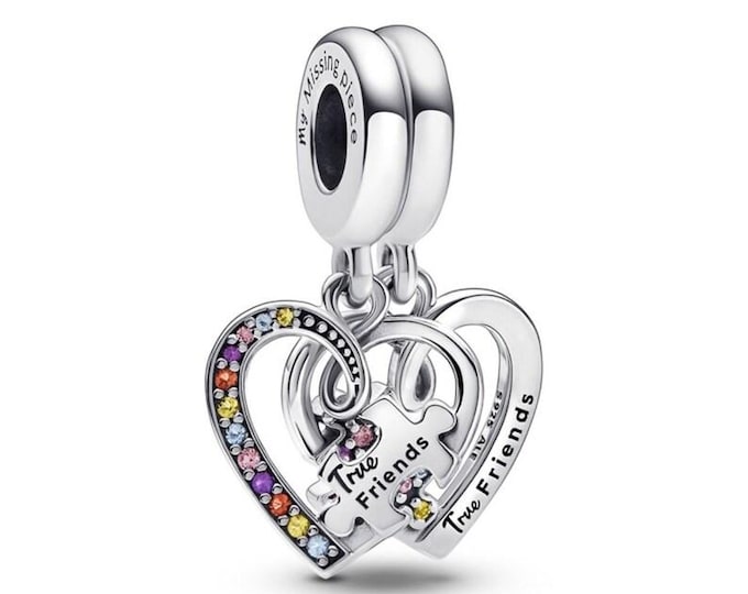 Puzzle Piece Hearts Splittable Friendship  Dangle charm for women bracelet S925 Sterling Silver Gifts For Women / friend birthday gifts
