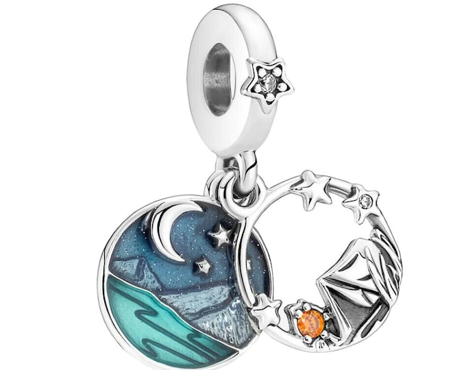 camping sky double dangle bead charm for women jewelry bracelet S925 Sterling Silver friend birthday gifts, mother, daughter, niece ,mom