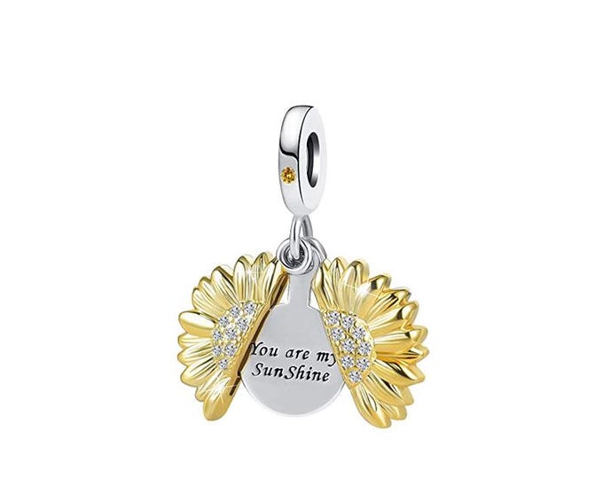 Sunflower yellow sunshine bead dangle charm for women bracelet S925 Sterling Silver, friend birthday gifts, Christmas charm gift